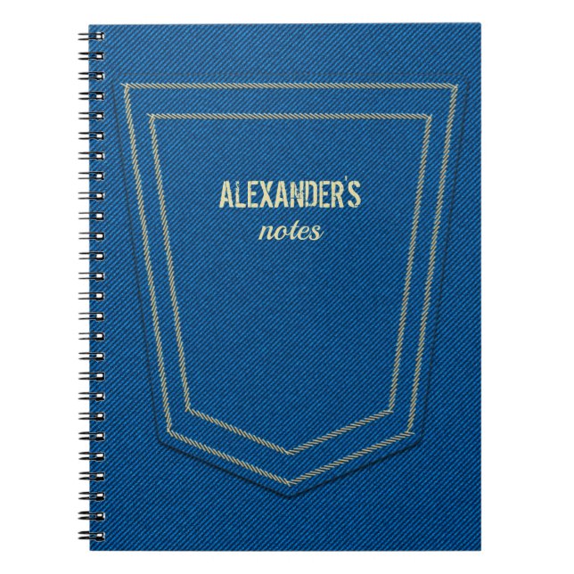 Cuaderno Denim azul Jeans Textura Nombre personalizado (Frente)