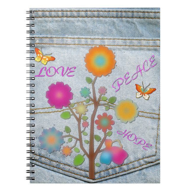 Cuaderno Denim Back Pocket Flowers Peace Love Hope (Frente)
