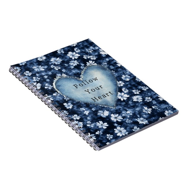 Cuaderno Denim Blanco Azul Flores Corazón (Lado Derecho)