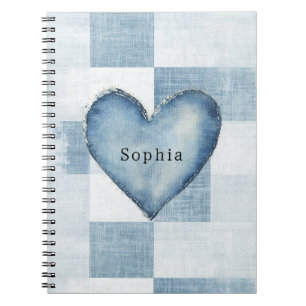 Cuaderno Denim blanco azul Jean Corazón nombre personalizad