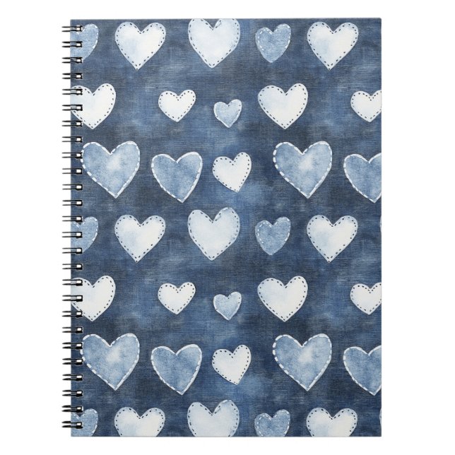 Cuaderno Denim Blanco Corazones Azules (Frente)