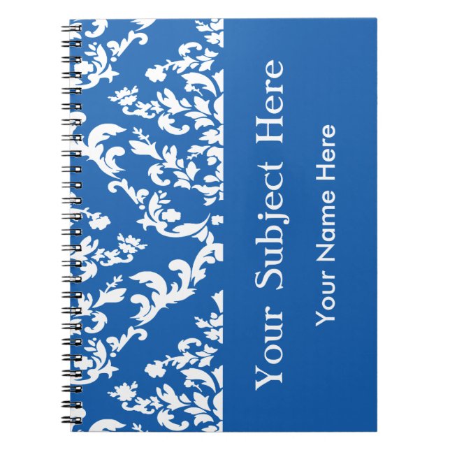 Cuaderno Denim Blue Bold Mod Damask con texto personalizado (Frente)