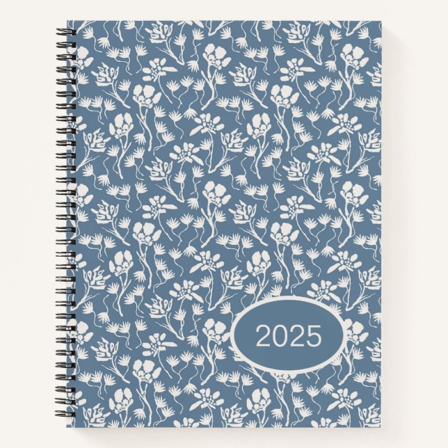 Cuaderno Denim Blue Floral de algodón (Anverso)