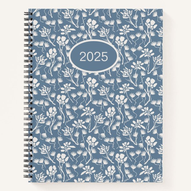Cuaderno Denim Blue Floral de algodón (Anverso)