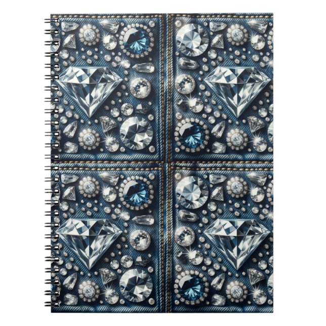 Cuaderno Denim & Diamonds Bling Gemstone Glam Joyas (Frente)