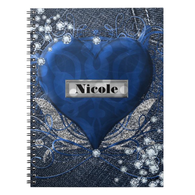 Cuaderno Denim & Diamonds Corazón Azul Personalizado (Frente)