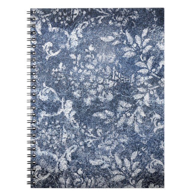 Cuaderno Denim Floral Faded: Fondo Texturado Grungy (Frente)
