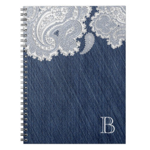 Cuaderno Denim Jean y encaje blanco Elegante boda Bridal