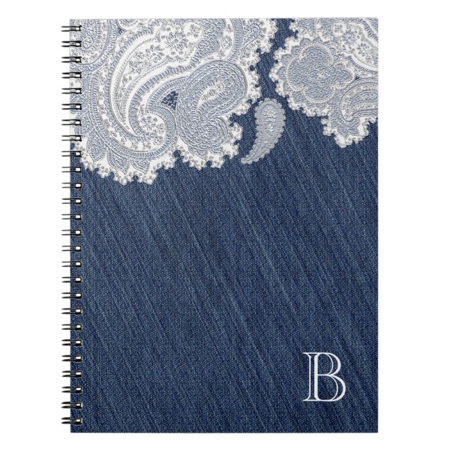 Cuaderno Denim Jean y White Lace Elegante Boda Bridal (Frente)