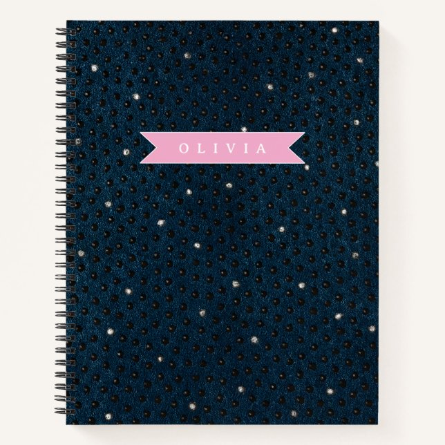Cuaderno Denim oscuro chic personalizado con patrón de estr (Anverso)