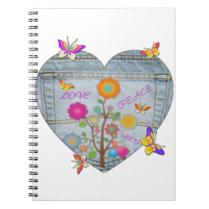 Cuaderno Denim Pocket Heart Flowers Butterflies