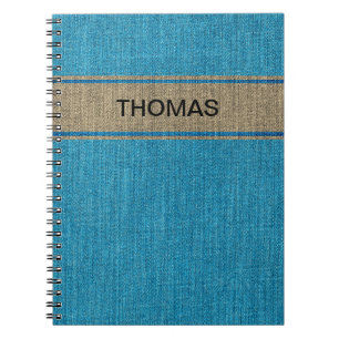 Cuaderno Denim Turquoise Gold Jeans Fabric Nombre Personali