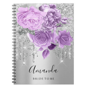 Cuaderno Denominar a la ducha marrón Rosas morados de plata