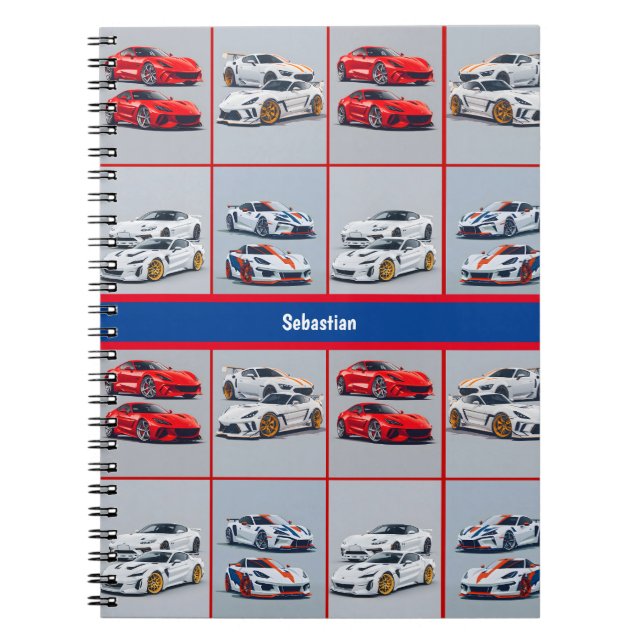 Cuaderno Deportes Deportivos Autos Deportivos Rojo Blanco A (Frente)