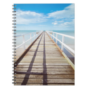 Cuaderno Depósito de madera, muelle, océano y playa, cielo 