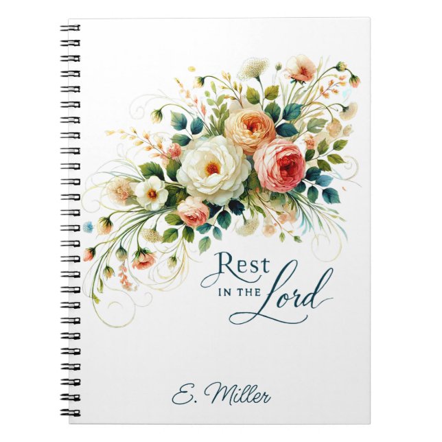 Cuaderno Descansa en el Señor floral personalizado (Frente)
