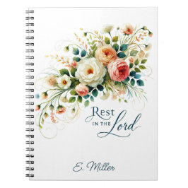 Cuaderno Descanse en el Señor floral personalizado
