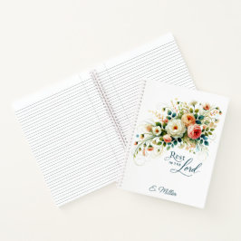 Cuaderno Descanse en el Señor floral personalizado