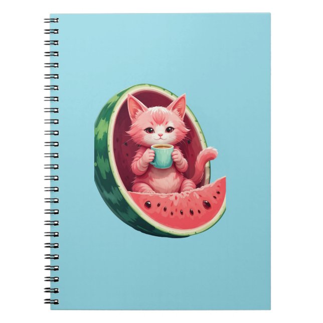 Cuaderno Descanso de café con gato de sandía (Frente)