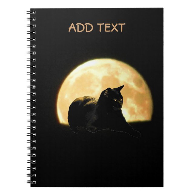 Cuaderno Descanso del gato negro contra la luna llena (Frente)