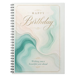 Cuaderno Deseos de cumpleaños de mármol sereno Aqua