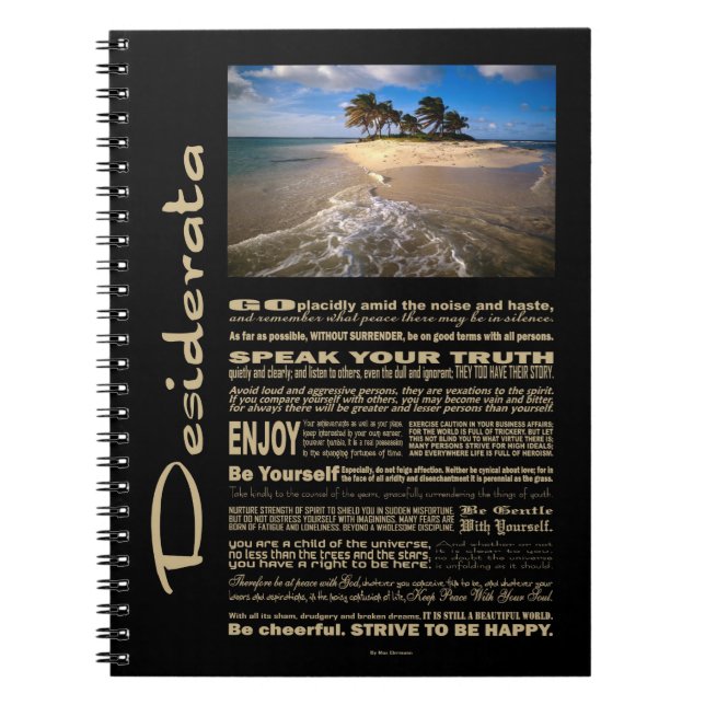 Cuaderno Desiderata poema pequeña isla solitaria (Frente)