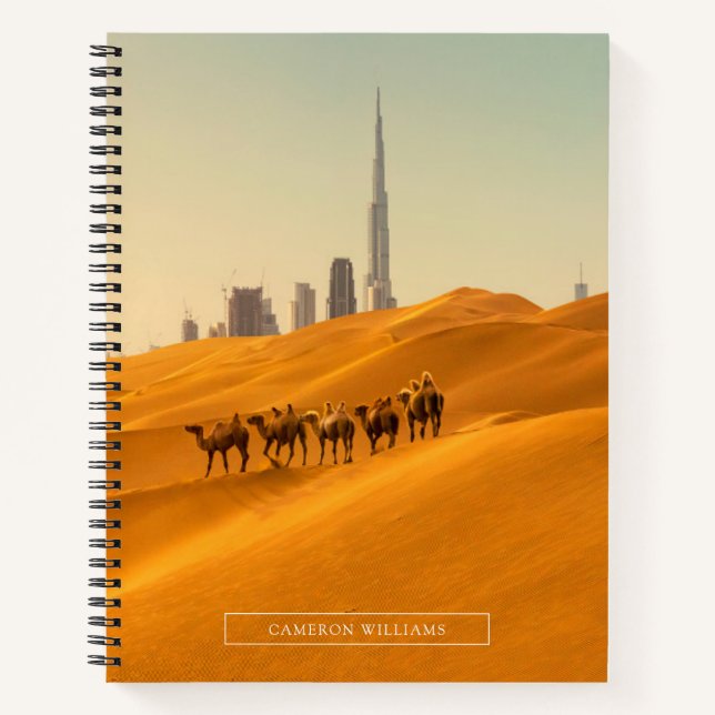 Cuaderno Desiertos | Vista aérea de Dubai con camellos (Anverso)