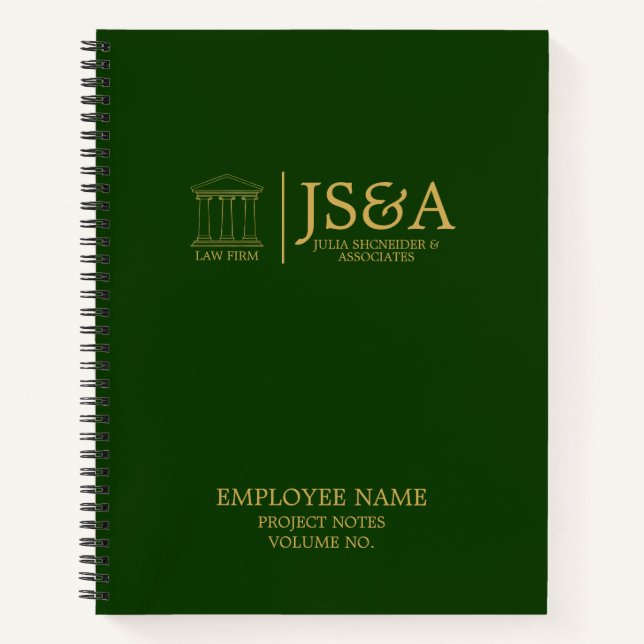 Cuaderno Despacho de abogados Columnas de Justicia Oro Verd (Anverso)