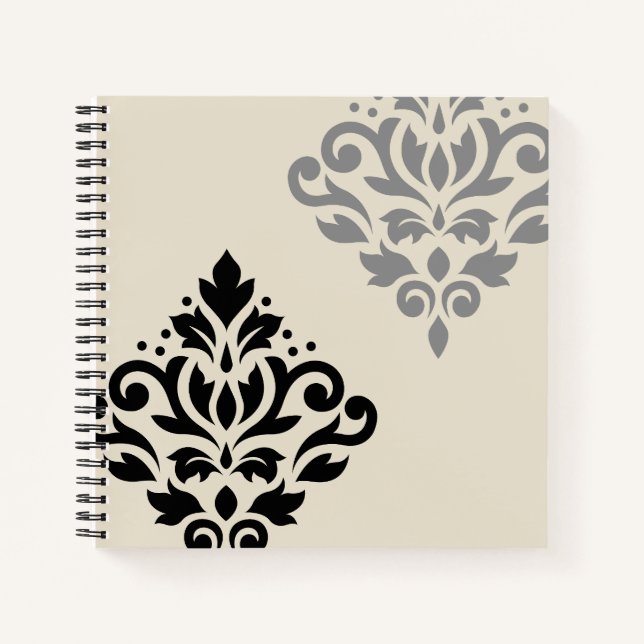 Cuaderno Desplazar el arte Damask I Crema gris negro (Anverso)