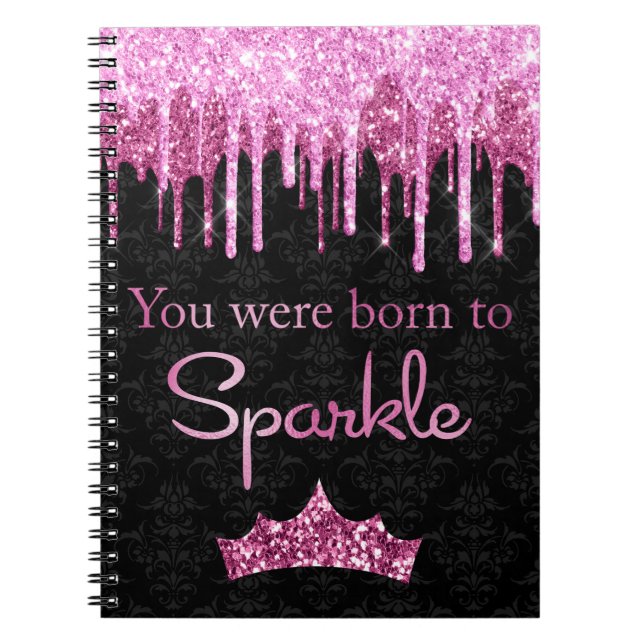 Cuaderno Destellante Rosa Negro Nacida para Brillar (Frente)