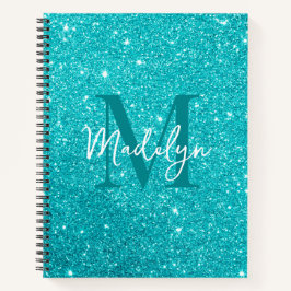 Cuaderno destellos Brillo azul monograma nombre femenino