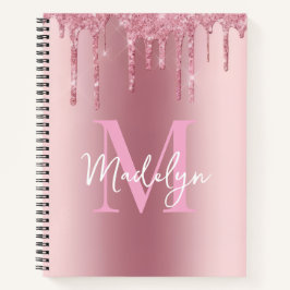 Cuaderno destellos Brillo rosa monograma nombre femenino