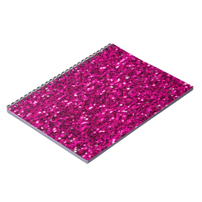 Cuaderno Destellos de purpurina falsa rosa caliente (Lado Izquierdo)