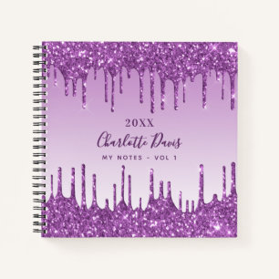 Cuaderno Destellos morados gotean monograma violeta glamuro