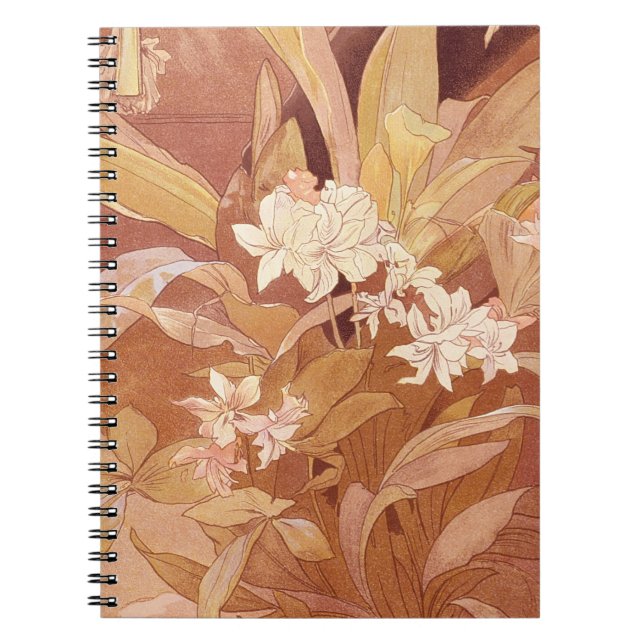 Cuaderno Detalle floral de Alphonse Mucha Art Nouveau (Frente)