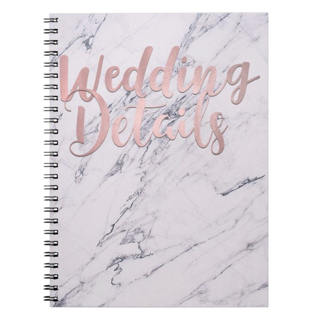Cuaderno DETALLES DE BODAS Modernas de Mármol Rosa Dorado (Frente)
