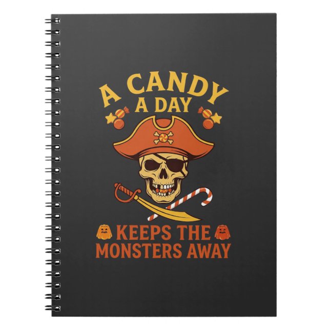 Cuaderno Día de Dulces Pirata de Halloween Calavera Bastón (Frente)