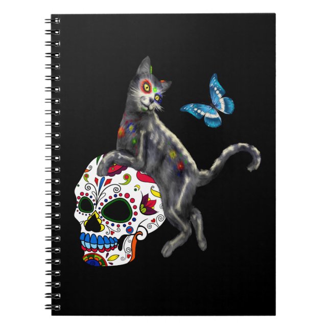 Cuaderno Día De La Calavera De Azúcar De Gato Muerto Y Mari (Frente)