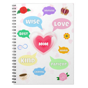 Cuaderno Día de la Madre Mejor Mamá Palabra Nubes Reina Cor