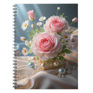 Cuaderno Día de la Madre Rosas rosadas y margaritas blancas