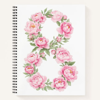 Cuaderno Día de la Mujer Flor de Peonía para el 8 de marzo
