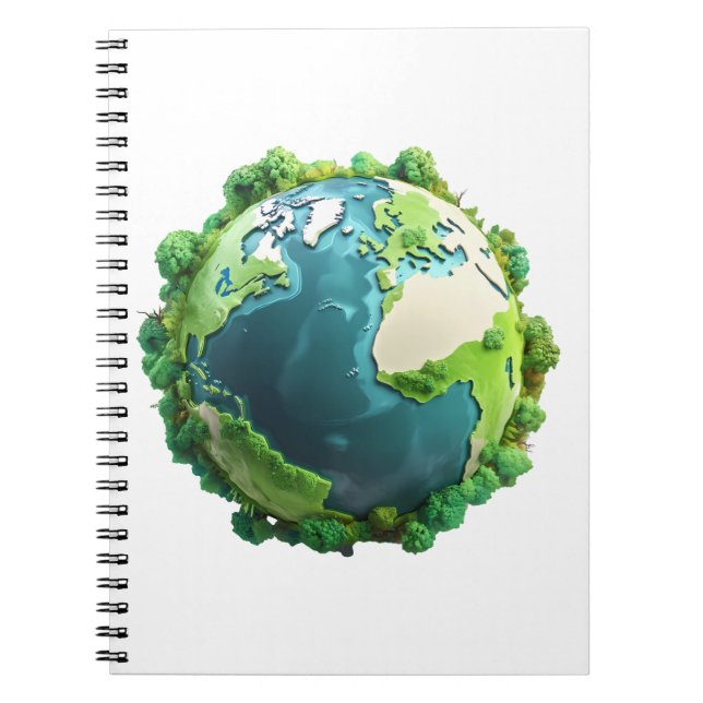 Cuaderno Día de la Tierra - Tierra verde y azul con árboles (Frente)