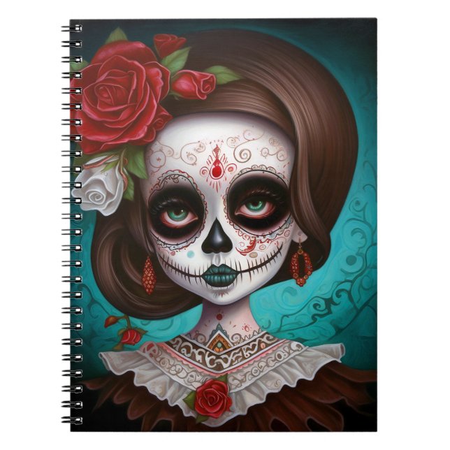 Cuaderno Día De Los Muertos En El Chica De La Calavera Del  (Frente)