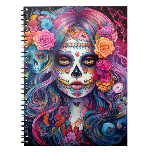 Cuaderno Día De Los Muertos En El Chica De La Calavera Del  (Frente)