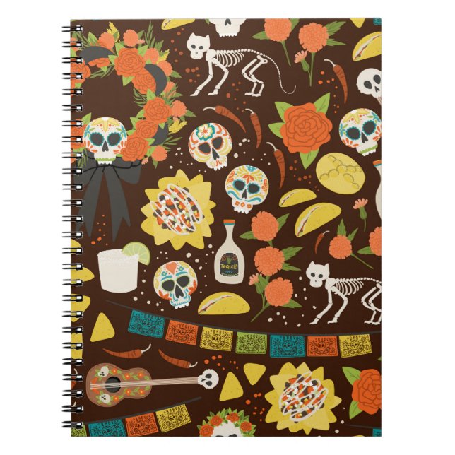 Cuaderno Dia De Los Muertos sin problemas patrón auto dibuj (Frente)