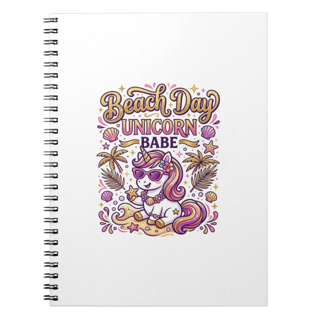 Cuaderno Día de playa de unicornio Bebé unicornio con estil (Frente)