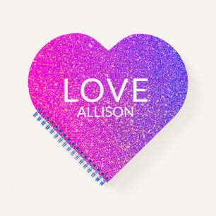 Cuaderno día de San Valentín Amor Purpurina púrpura Monogra