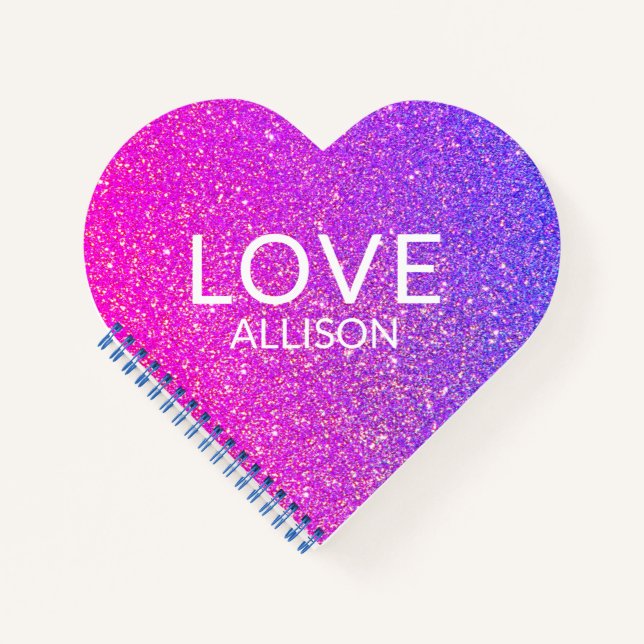 Cuaderno día de San Valentín Amor Purpurina púrpura Monogra (Anverso)