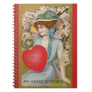 Cuaderno Día de San Valentín antiguo, dama victoriana con c