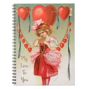 Cuaderno Día de San Valentín antiguo, niña victoriana con c
